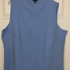 NWT TALBOTS 2X Baby Blue sleeveless hi-neck button shoulder top